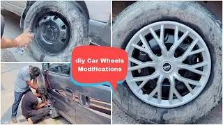 Car Wheels ko Kiya Black Paint or Phir Lagaye Car Wheel Covers | Car Wheel Cover installation