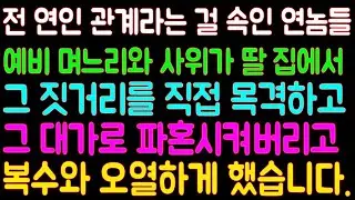 [사이다] 전 연인 관계라는 걸 속인 연놈들 예비 며느리와 사위가 딸 집에서 그 짓거리를 직접 목격하고 그 대가로 파혼시켜버리고 복수와 오열하게 했습니다. 미즈넷,네이트판사연,
