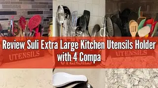 Review Suli Extra Large Kitchen Utensils Holder with 4 Compartments, Wooden Utensil Organizer for Ki