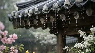 Rain Sounds at Korean Hanok 🌧️ Relaxing Rain Falling from Roof Eaves for Deep Sleep & Study