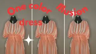Striped dress with a One Color illusion, Cinched Waistline, one size for all dress