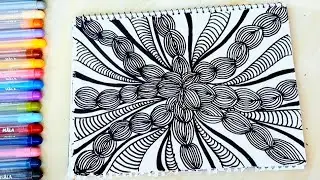 Relaxing Black & White Zentangle Pattern | Easy Abstract Doodle Art for Beginners