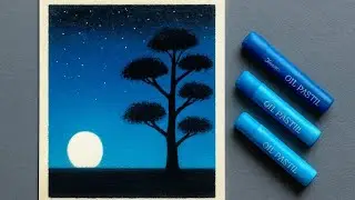 “Easy Night Sky Painting with Oil Pastels 🌌 | Step-by-Step for Beginners”