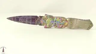 Mosaic Damascus Folding Dagger with Carved Titanium and Blacklip Mother of Pearl