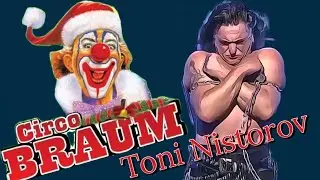 Alcuni momenti dello spettacolo del Circo Braum con l'uomo forte Toni Nistorov