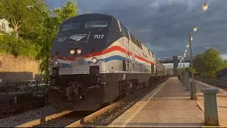 Amtrak Empire Service train 239 pulls in and departs Rhinecliff station with P32 707 and P42 129