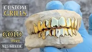 Custom Grillz Gold Plated over Real Solid 925 Sterling Silver 8 On 8 Teeth Grills Set