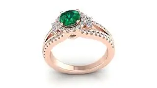 Emerald Diamond Micro setting Rose Gold Ring rendered by Cad & Render