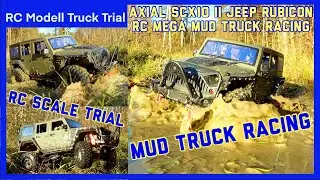 MEGA MUD TRUCK Racing AXIAL SCX10 JEEP Wrangler Rubicon Mud Bog Truck - RC Mudding in RC Mud Bog Run