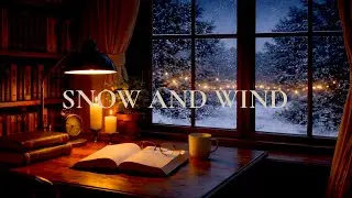 Cozy Library at Night ❄️ | Snowfall & Gentle Snowstorm | Calm Winter Ambience