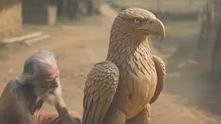 Elderly British Carpenter Hand-Carving a Life-Size Wooden Eagle | Ultra-Realistic Wood Sculpture