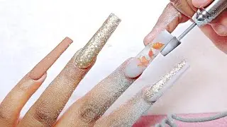 ACRYLIC NAILS TUTORIAL FOR BEGINNERS/ AUTUMN NAILS🍂/ LONG COFFIN NAILS