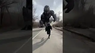 Eskater VS Monster part 2..😵 #godzilla #monster #run #ai #herotime #superhero #hero #fight