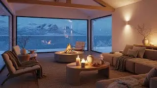 Peaceful Winter Night Cabin Ambience ❄️ | Cozy Japandi Interior &bull; Snowfall &bull; 4K Calm Atmosphere