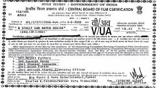 Government of India Central Board of Film Certification Rating Card (2009)