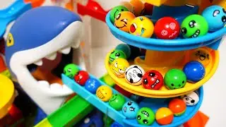 Satisfying Building Blocks Marble Run Surprise! Giant Shark and Spiral Block Coaster