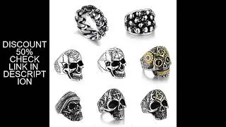 U7 Stainless Steel Big Skull Rings for Man Woman Size 7-14 Cross 3D Skeleton Cuban Chain Celtic Knot