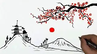How to Draw Japanese Landscape. Easy Japanese Scenery Drawing. Ripon's art.