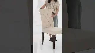 COLAMY Tufted Fabric Dining Chair Rolled Back Kitchen Chair with Wooden Legs Model*B242