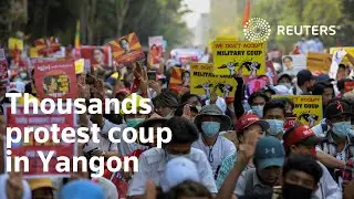 Thousands march in Yangon to protest Myanmar coup
