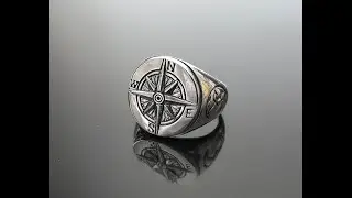 Compass Ring Nautical Sun Dial Compass Crescent Moon STERLING SILVER 925