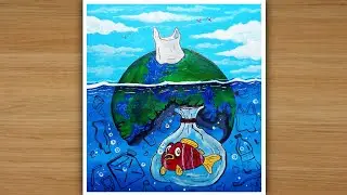 Say no to plastics drawing for beginners|world ocean day drawing.