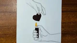 Burning ❤️&zwj;🔥 heart with lighter drawing  || How to draw || step by step for beginners