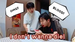 Midnight Sick and Vomit Blood Prank丨I Spit Blood into His Eye! Can't help to laugh out!丨BL Couple