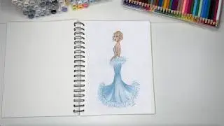 Color With Me ASMR | How to Color Sabrina Carpenter 2025 Blue Grammys Dress with Alcohol Markers