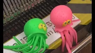 Octopus Squishy Family vs Bread Slicer Machine Destruction