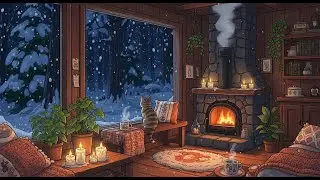 Cozy Snowy Cabin Fireplace 🔥❄️ Winter Night Ambience for Studying