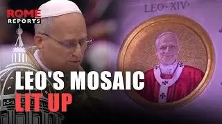 The MOSAIC of POPE LEO is lit up for the FIRST TIME at the Basilica of Saint PAULOUTSIDE the Walls