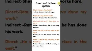 Direct and Indirect speech in english grammar#english #education #learning #shorts