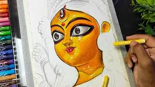 Durga Maa Drawing with Oil Pastel, How to draw Durga Mata, Step by step Tutorial
