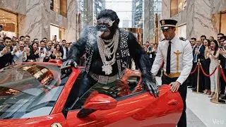 A monkey coming out of Ferrari in Dubai mall (video create by Ai tools) 