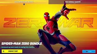Complete Fortnite Spider-Man Zero War set with Web Slicer Axe and Spidey Landing emote.