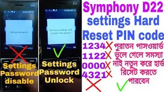Symphony D22 settings Hard Reset PIN Code disable official Puratan PIN Code Recover Hard Reset OK