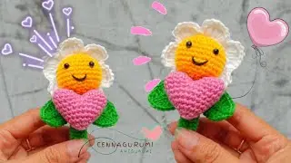 Easy Crochet Amigurumi Keychain |🌼| How to Crochet Heart Smiley Daisy Flower Keychain For Beginners