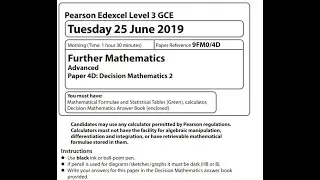 Decision 2 2019 Pearson Edexcel A level further maths