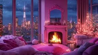 Cold Winter Blizzard Beyond Silent Forest | Gentle Piano Fireplace for Romantic Calm