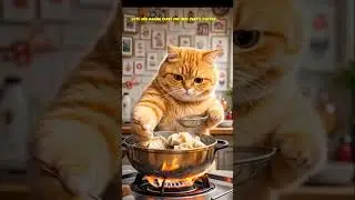 YELLOW CAT ● Make a cake celebrating the New Year‼️‼️ #funny #cat #lucu #cc