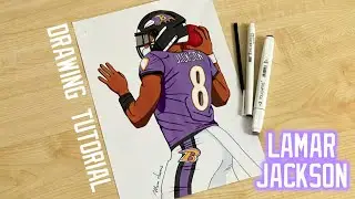 How to draw a football player Lamar Jackson / Baltimore Ravens