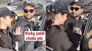 Katrina Kaif and Vicky Kaushal surrounded by Fans at airport || katrina and Vicky Airport Look.
