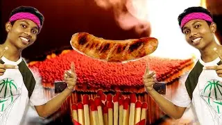 ගිනිකූරු 1000 කින්  BBQ 😳🔥/ 1000 Matchstick vs Chicken roll #experiment #srilanka