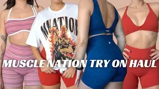 MUSCLE NATION TRY ON HAUL | oversized tees, seamless bike shorts, ribbed material, sports bras &more