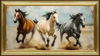 Freedom of Horses, Oil Painting | Rustic Vintage Gold Frame TV Art Screensaver 4K