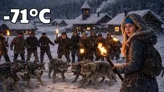 The Girl and the Siberian Village Surround a Fierce Wolf Pack Trying to Invade Their Territory.