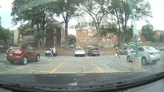 Rainy drive through the Brighton neighborhood of Boston, Massachusetts