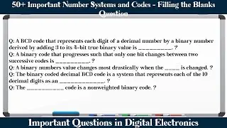 MCQ Questions Number Systems and Codes - Filling the Blanks with Answers