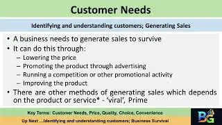 Theme 1- Topic 1.2.1 Customer Needs-Identifying and understanding customers; Generating Sales